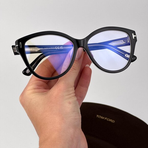Tom Ford FT5954-B Women’s Eyeglasses – Black Crystal Cat Eye |Model FT5954-B 003 - Picture 1 of 10